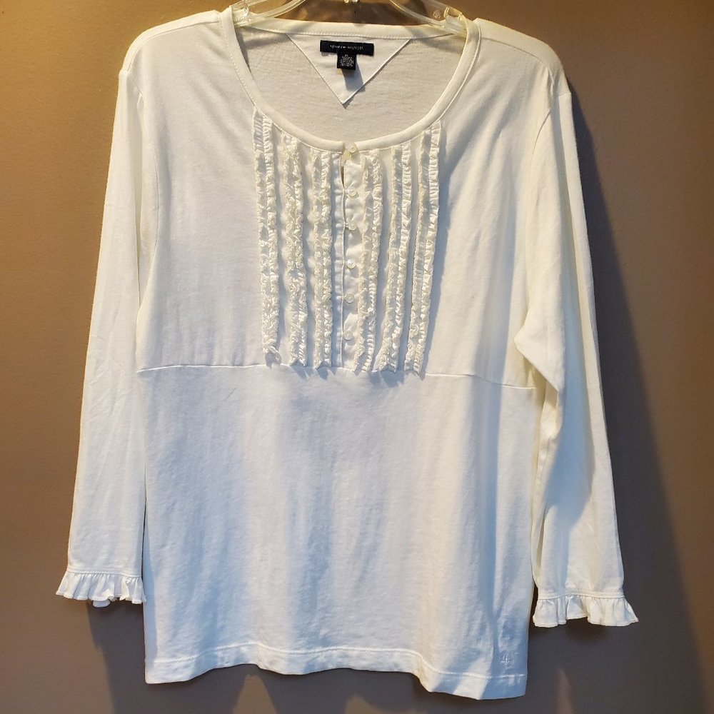 TOMMY HILFIGER RUFFLE KNIT BLOUSE